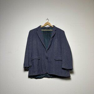 VTG Savile Row Wool Herringbone Tweed Blazer Sport Coat Jacket Men 48R USA Blue